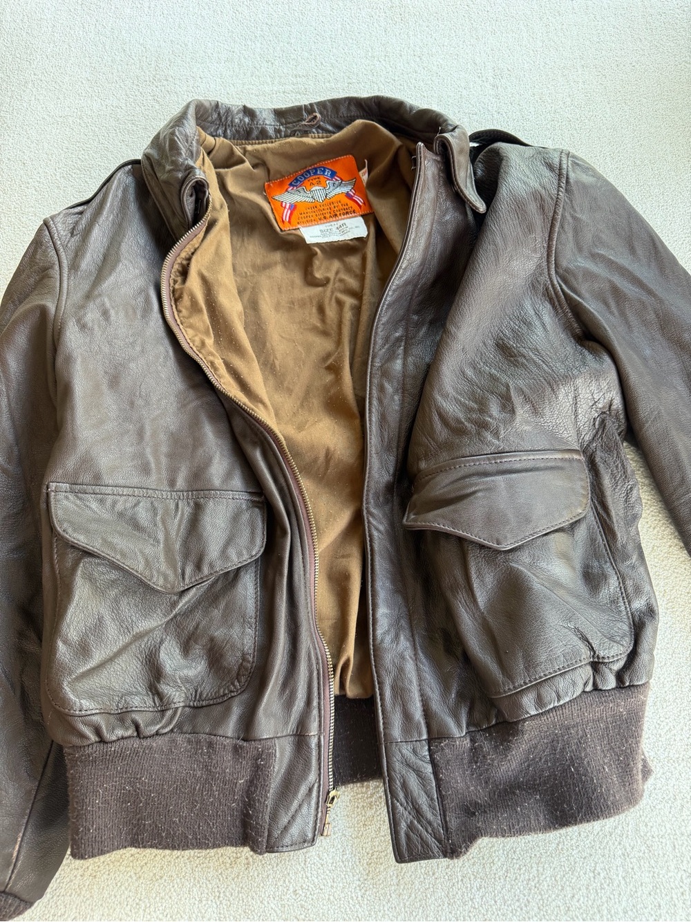 Vintage Cooper Type A-2 Leather Flight Jacket 44R USAF Goatskin Made in USA